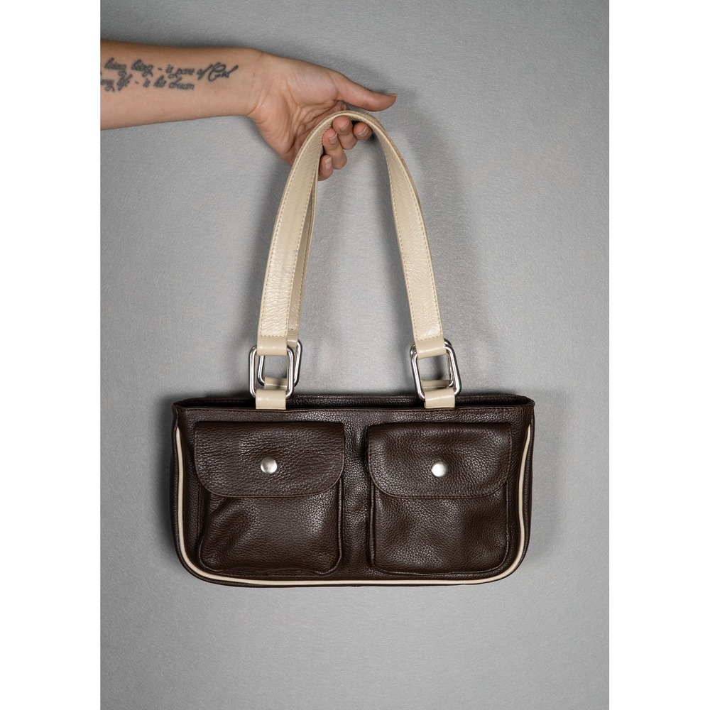 Dulce Y2K Brown Leather Shoulder Bag Cargo Pocket Baguette Purse Made‎ in Brazil